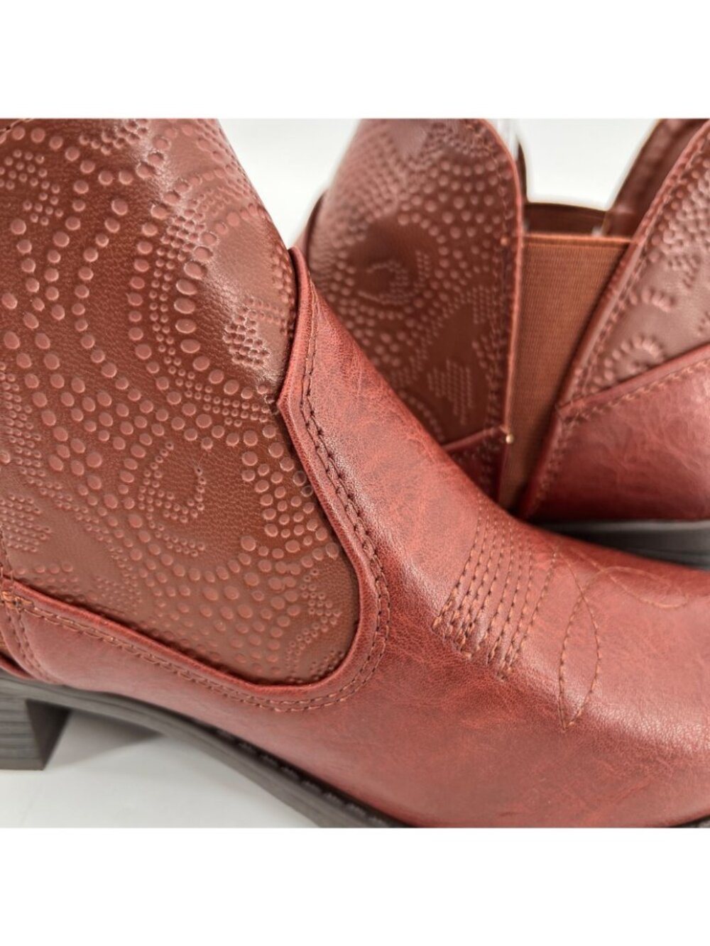 Easy Street Legend Western Ankle Boots Brown Size 7W Faux Leather Block Heel - Picture 6 of 16